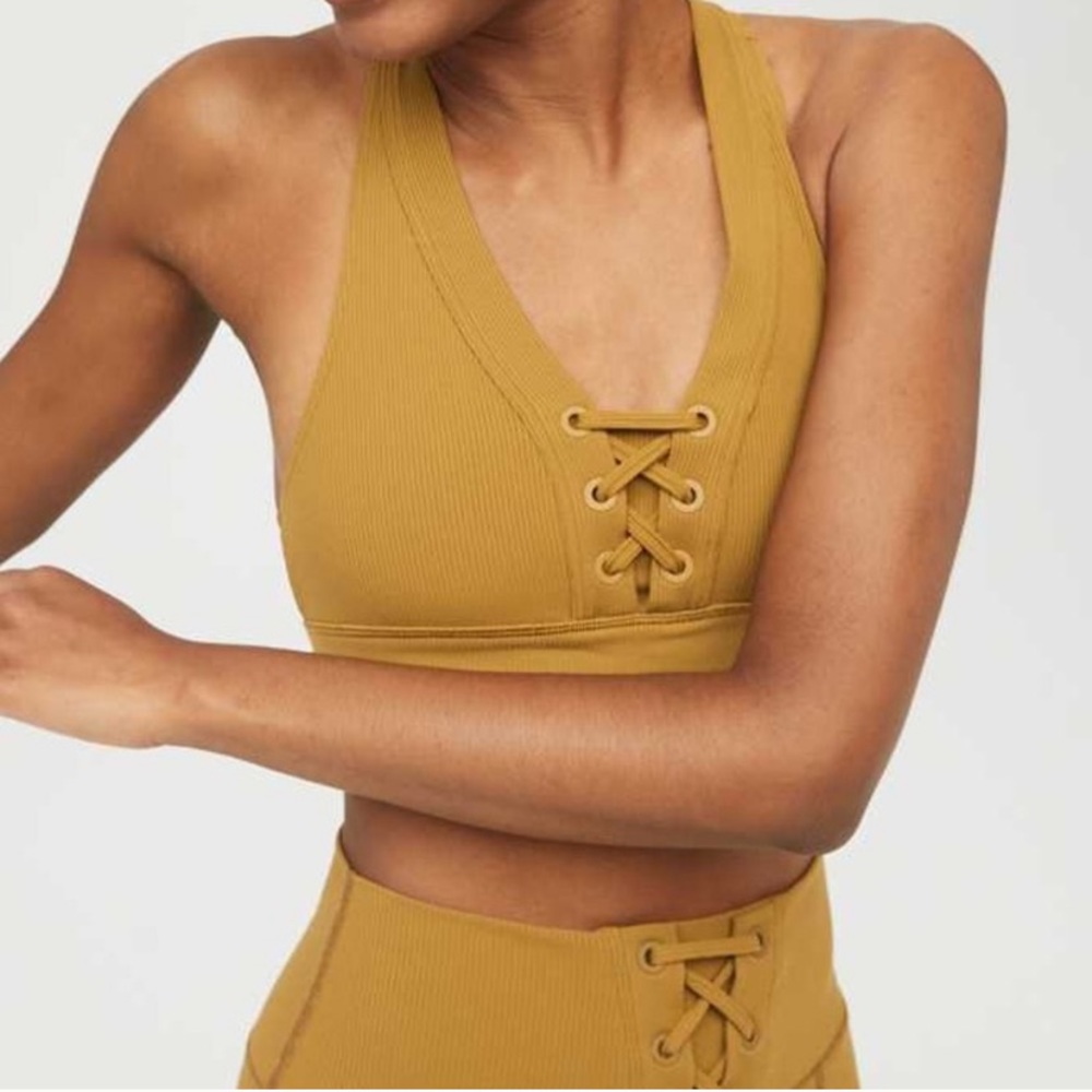 Aerie OFFLINE Ribbed Lace Up Racerback Sports Bra